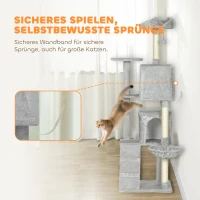 PawHut 160 cm kattenkrabpaal, meerdere niveaus, sisal-krabpalen, holen, pluche platforms, hangmat, ladder, speelballen(m-6)