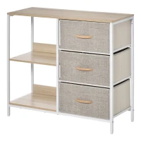 HOMCOM Cómoda de Estilo Industrial com Gavetas de Tecido Dobráveis e 2 Prateleiras 80x29x71 cm Madeira e Cinza Claro(m-11)