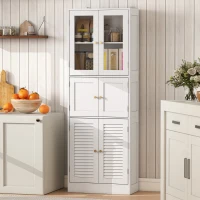 HOMCOM Schmale Badezimmersäule mit Glastüren Lamellentüren Verstellbare Ablagen 60x30x170 cm Weiß(m-5)