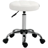 HOMCOM Swivel Stool, Salon Stool, Height-Adjustable, PU Leather, Quilted Design, Ø35.5 x 48-63 cm, White/Silver(m-6)