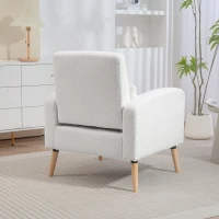 HOMCOM Modern Armchair, Upholstered Chair with Rubberwood Legs, Lumbar Pillow, for Living Room, Bedroom, Office, White(m-4)