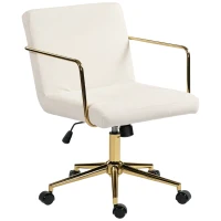 HOMCOM Rolling office chair with gold-colored accents, computer chair with metal base, velvet-look upholstery, cream white(m-7)