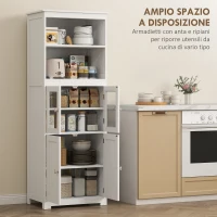 HOMCOM Mobile Dispensa con 2 Ripiani Aperti e 2 Armadietti con Ante, in MDF e Vetro, 60x30x162 cm, Bianco(m-4)