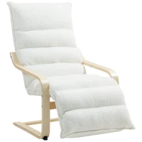 HOMCOM Birch Wood Lounge Chair, Padded Armchair, Adjustable Footrest, White(m-1)
