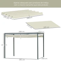 Outsunny Cobertura para Pérgola Retrátil 286x245 cm Teto de Substituição para Pérgola com Proteção UV30+ para Pérgola de 3x2,15 cm Creme(m-3)