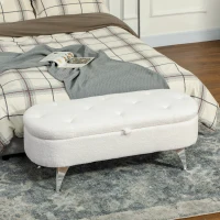 HOMCOM Storage Bench with Lid and Metal Legs for Living Room, Bedroom, Hallway, White(m-2)