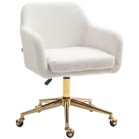 HOMCOM Home Office Chair, Height-Adjustable Office Chair with Casters, Velvet-Like Upholstery, Metal Base, Cream White