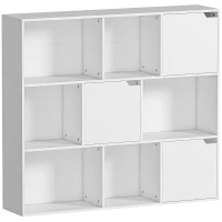 HOMCOM Libreria a 9 scomparti a cubo, 3 ante, 6 ripiani aperti, in Truciolato, Bianco(m-1)