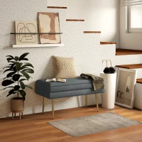 HOMCOM Bench Upholstered bench, with storage, Steel, 79.5 cm x 37.5 cm x 43 cm, Dark gray(m-2)