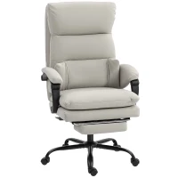 HOMCOM Sedia da ufficio, regolabile in altezza con supporto lombare, braccioli, poggiapiedi, in similpelle, Grigio chiaro(m-6)