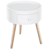 HOMCOM Coffee table with drawer, round, Scandi design, protective rim, wood, Ø38 x H45 cm, White