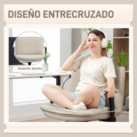 HOMCOM Silla de Oficina Piernas Cruzadas con Reposabrazos Abatible Asiento Ancho sin Ruedas Altura Ajustable Giratoria Crema(m-4)