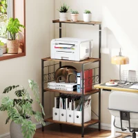 HOMCOM Kitchen rack, 4-tier design, worktop, 8 hooks, metal pipes, Brown+Black(m-5)