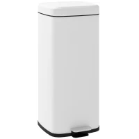 HOMCOM Trash Bin 30 L, Soft-Close Lid, Fingerprint-Resistant, Foot Pedal, Metal/Plastic, 28 x 35 x 63.5 cm, White(m-1)