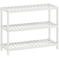 HOMCOM 3-Tier Bamboo Shelf, Shoe Rack, Storage Shelf, Painted Finish, White