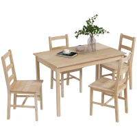 HOMCOM 5-piece dining set, dining table with chairs, solid wood, 118 cm x 73 cm x 75 cm, natural(m-5)