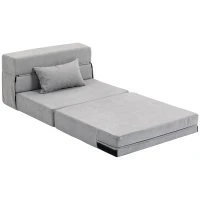 HOMCOM Floor sofa, upholstered couch, convertible to mattress, foam, cushion, Light Gray(m-7)