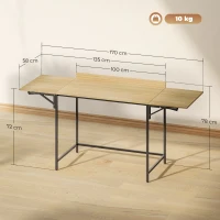 HOMCOM Foldable computer desk with 2 extendable panels, plenty of space for monitors, metal legs, sturdy construction, Oak+Black(m-3)