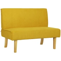 HOMCOM Two-seater sofa with cord upholstery, thick padding and solid wooden legs for living room, bedroom, office, Yellow(m-1)