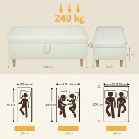 HOMCOM Upholstered Storage Ottoman, Wooden Legs, Soft Fabric Cover, Cream White(m-3)