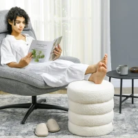HOMCOM Stool, round, teddy fleece, up to 120 kg, Φ40x45H cm, Cream white(m-2)