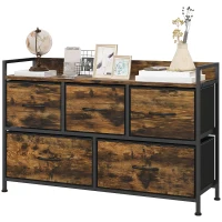 HOMCOM Dresser with Foldable Fabric Drawers, Melamine Wood, Steel Frame, Brown(m-7)