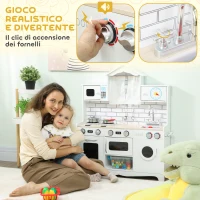AIYAPLAY Cucina Giocattolo per Bambini 3-6 Anni in Legno con Set di Accessori, Lavandino e Manopole con Suoni, Bianco(m-4)