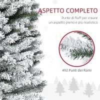 HOMCOM Albero di Natale Innevato in PP Verde con 492 Rami Ignifughi e Base in Acciaio Inox, Ø60x180 cm(m-5)