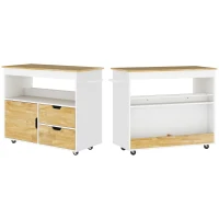 HOMCOM Kitchen cart, Rollable kitchen island, Kitchen trolley with compartments, cabinet and work surface, White(m-1)