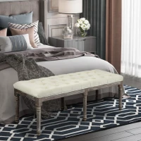 HOMCOM Vintage Velvet Upholstered Bench with Buttons - Beige(m-2)