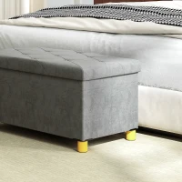 HOMCOM 67-Liter Storage Bench with Lid, Velvet-Look Soft Cover, for Various Rooms, Gray(m-5)