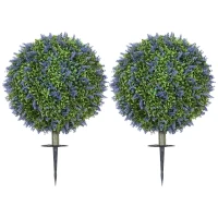 HOMCOM 2-piece artificial tree set, Artificial Lavender Trees, Ground stakes, UV-resistant(m-6)