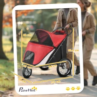 PawHut Passeggino per Cani, pieghevole, tetto apribile, cuscino, telaio in acciaio, Rosso/Nero(m-3)