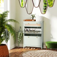 HOMCOM Shoe cabinet for 12 pairs, with 1 pull-out drawer, 2 tilt-out compartments, shoe chest, 88 x 30 x 120 cm, Green(m-5)