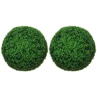 HOMCOM Set of 2 Boxwood Balls, Artificial Plants, Indoor Plant with UV Protection, Decorative Plant, for Indoor, Outdoor, Green(m-6)