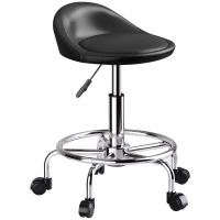 HOMCOM Height-Adjustable Rolling Stool with Backrest, Swivel Stool 59-75 cm, 360° Rotatable, Black(m-6)