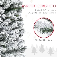 HOMCOM Albero di Natale Innevato in PP Verde con 738 Rami Ignifughi e Base in Acciaio Inox, Ø68x225 cm(m-5)