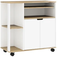 HOMCOM Rolling kitchen cart with storage, cabinet, adjustable shelves, for kitchen, living room, dining room, white(m-1)