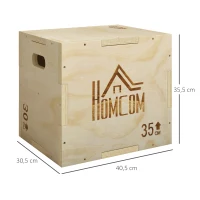 HOMCOM 3-w-1 Plyo Box drewniana skrzynia plyometryczna z 3 wysokościami skoku i uchwytami 40,5 x 35,5 x 30,5cm drewno naturalne(m-3)