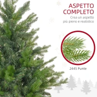 HOMCOM Albero di Natale 210 cm in Plastica Verde con Base in Metallo e 2445 Rami Ignifughi(m-5)