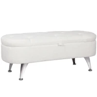 HOMCOM Storage Bench with Lid and Metal Legs for Living Room, Bedroom, Hallway, White(m-1)