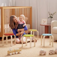 HOMCOM 4 Stackable Stools with Felt Foot Pads, Birch Plywood, Painted, Colorful(m-2)