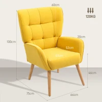 HOMCOM Upholstered Armchair, Living Room Chair with Tufting, Soft Velvet-Look Cover, up to 120 kg, Yellow(m-3)