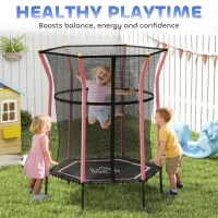 HOMCOM Trampolim para Crianças Cama Elástica Infantil com Rede de Segurança para Interiores e Exteriores Ø163,5x190 cm Rosa(m-8)