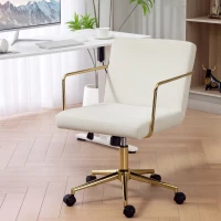 HOMCOM Rolling office chair with gold-colored accents, computer chair with metal base, velvet-look upholstery, cream white(m-2)