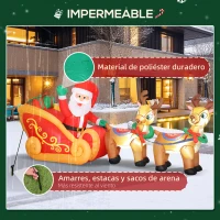 Outsunny Papá Noel Hinchable con Trineo y Renos Inflables de Navidad con Luces LED para Exterior e Interior 240x75x100 cm(m-6)
