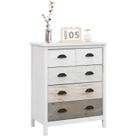 HOMCOM Sideboard, Dresser, 5 Drawers, Painted Surface, MDF & Pine Wood, 70 x 38 x 85 cm, White(m-5)