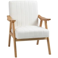HOMCOM Upholstered armchair in Scandi design, velvet-look, solid wood frame, 68 x 74 x 82 cm, Natural+Cream(m-1)