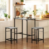 HOMCOM Bar Table Set Bar Table with Bar Stool Set Dining Table with 2 Chairs with Non-Slip Foot Pads Gray(m-2)