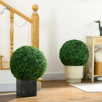 HOMCOM Set of 2 Boxwood Balls, Artificial Plants, Indoor Plant with UV Protection, Decorative Plant, for Indoor, Outdoor, Green(m-2)